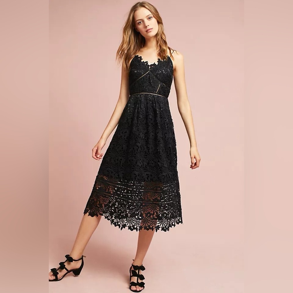 Anthropologie Eri + Ali -  Ariadne Black Lace Midi Dress
